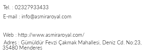 Asmira Royal Hotel telefon numaralar, faks, e-mail, posta adresi ve iletiim bilgileri
